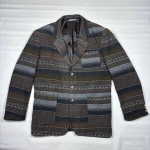 VTG 90s Southwest Striped Wool Blend Brown/Gray Sport Coat Blazer Jacket Mens L